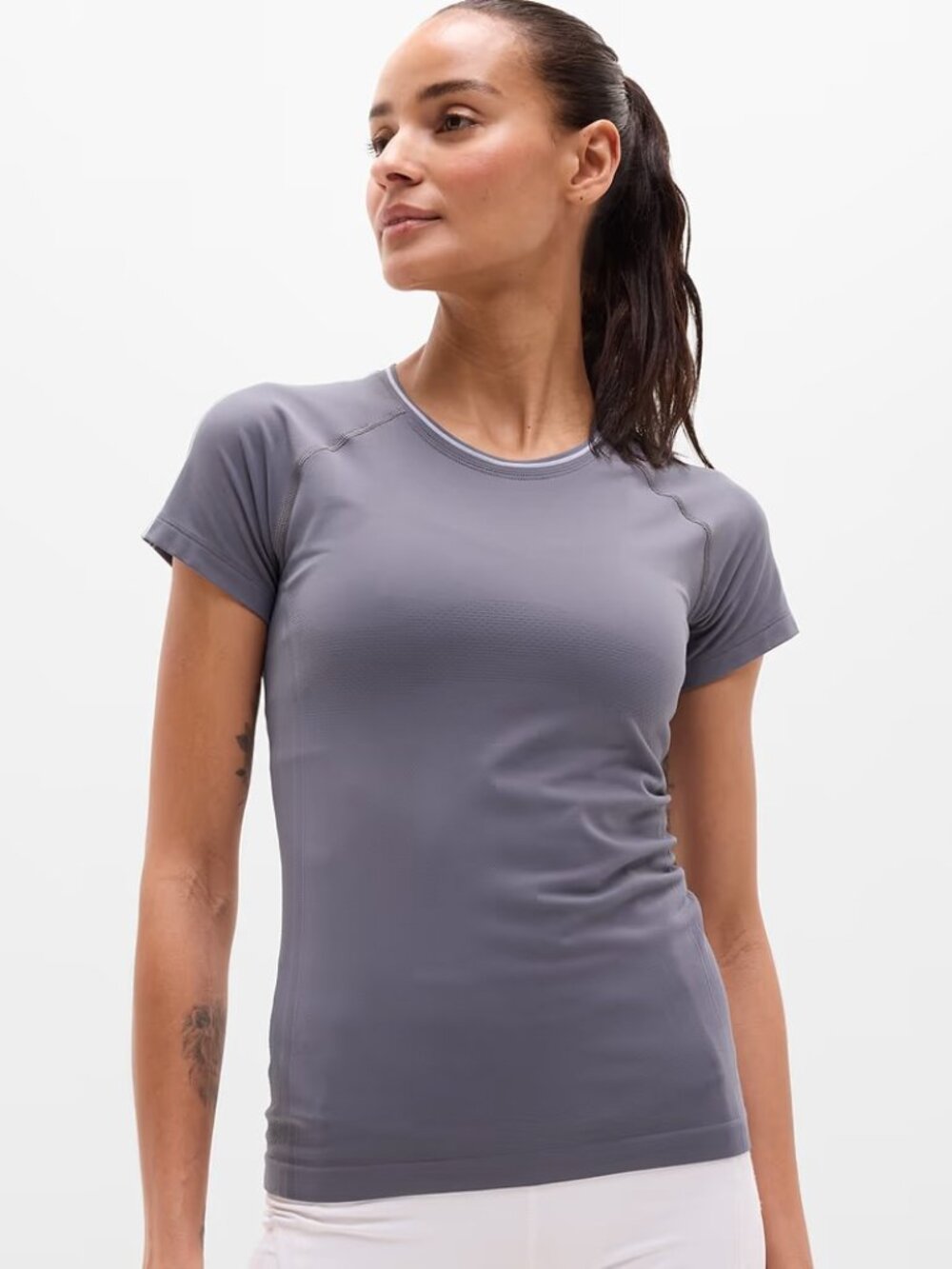 New Athleta XXS Momentum Flex Tee Slate Grey-Dove Strips XXS Regular